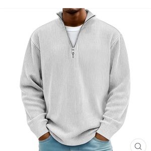 CALEUM Men's White Ribbed Quarter Zip 
95% Polyester 5% Spandex